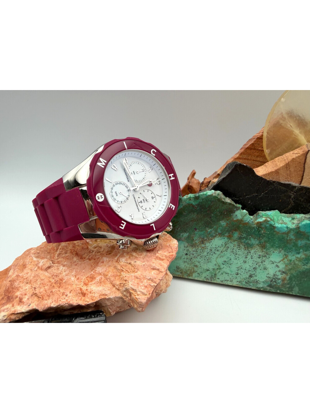Michele Tahitian Jelly Bean Fuchsia Purple Chronograph Watch